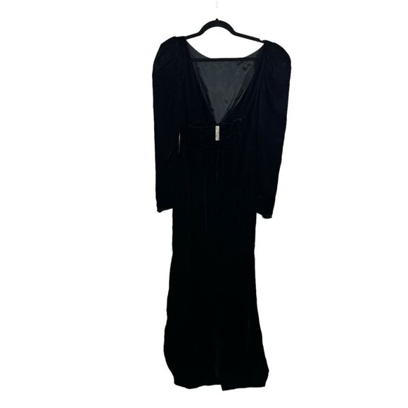 Vintage Union Made Black Velvet Low V Back Bow Detail Floor Length Dress 11/12 - Picture 2 of 16